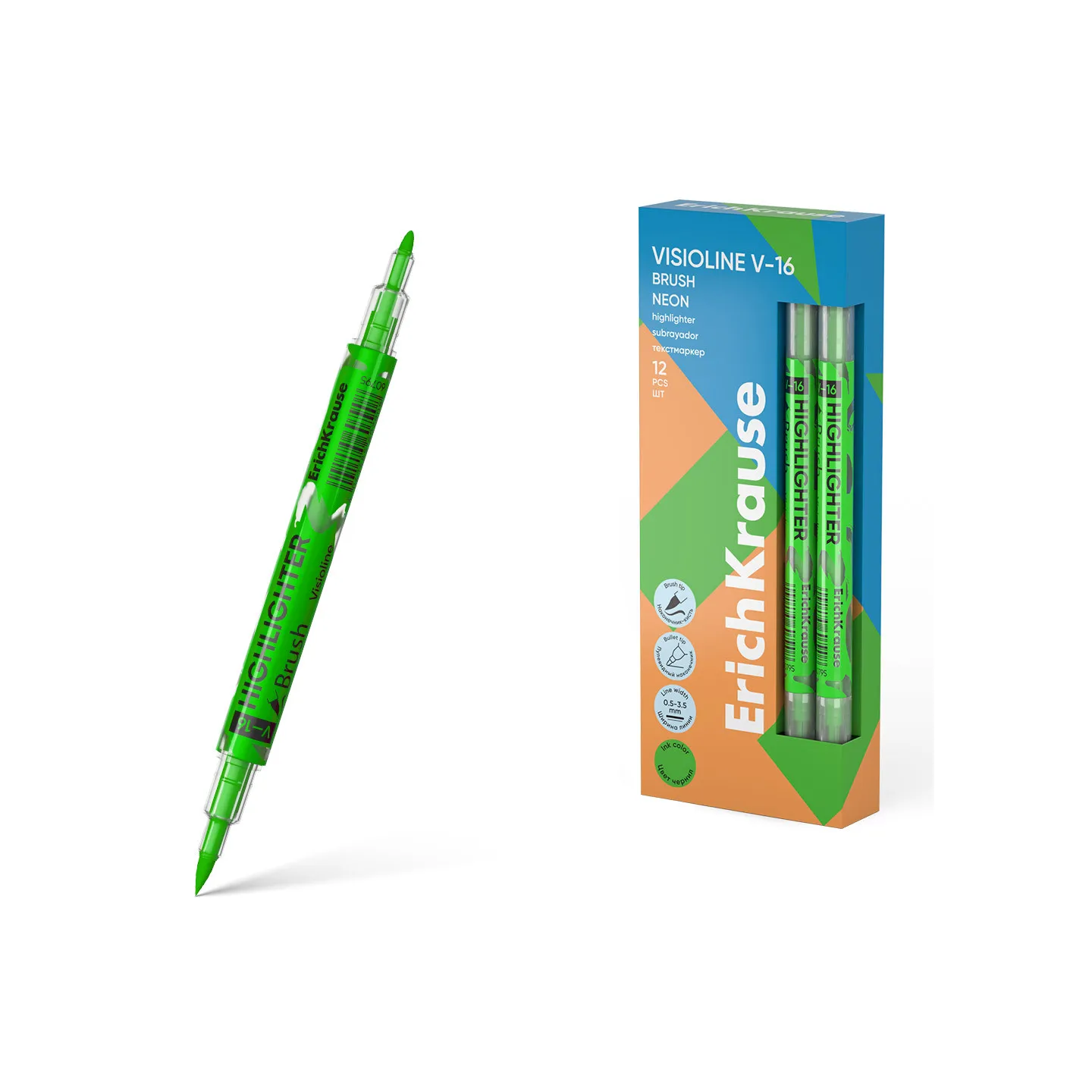 Evidenziatore a doppia punta ErichKrause Visioline V-16 Brush Neon, colore inchiostro: Verde