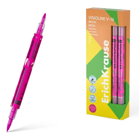 Evidenziatore a doppia punta ErichKrause Visioline V-16 Brush Neon, colore inchiostro: Rosa