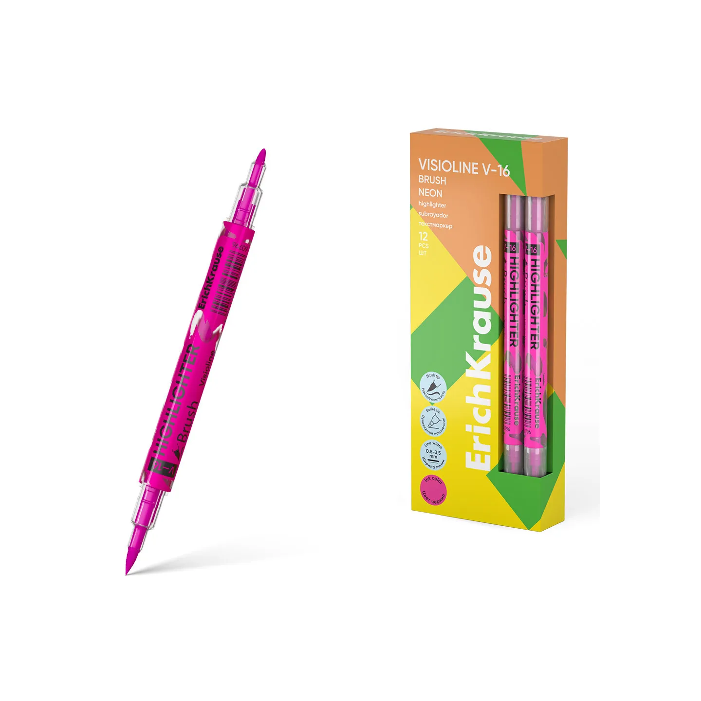 Evidenziatore a doppia punta ErichKrause Visioline V-16 Brush Neon, colore inchiostro: Rosa