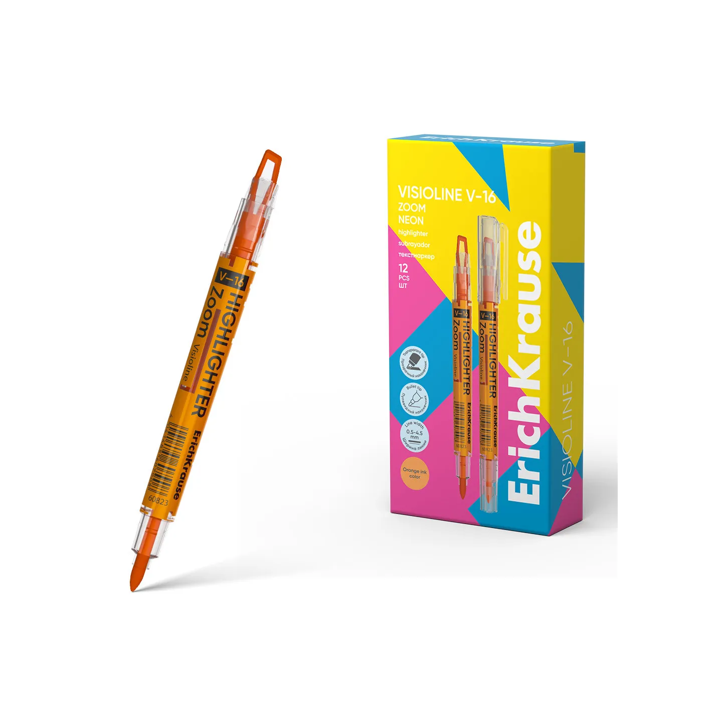 Evidenziatore a doppia faccia ErichKrause Visioline V-16 Zoom Neon, colore inchiostro: Arancione