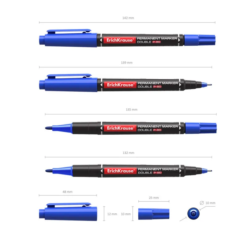 Pennarello indelebile bifacciale ErichKrause Double P-80, colore inchiostro: blu
