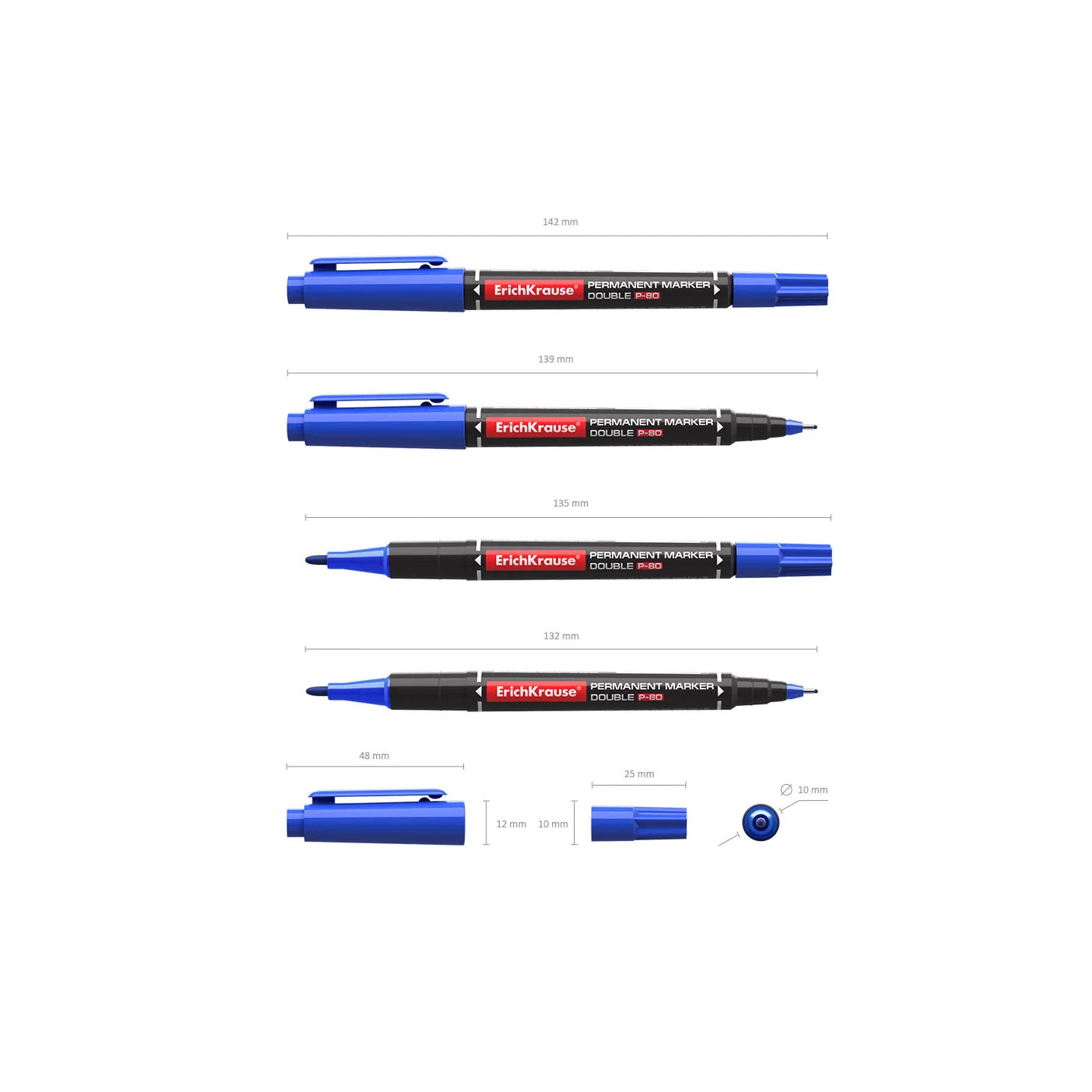 Pennarello indelebile bifacciale ErichKrause Double P-80, colore inchiostro: blu