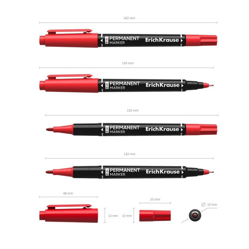 Pennarello indelebile bifacciale ErichKrause Double P-80, colore inchiostro: Rosso
