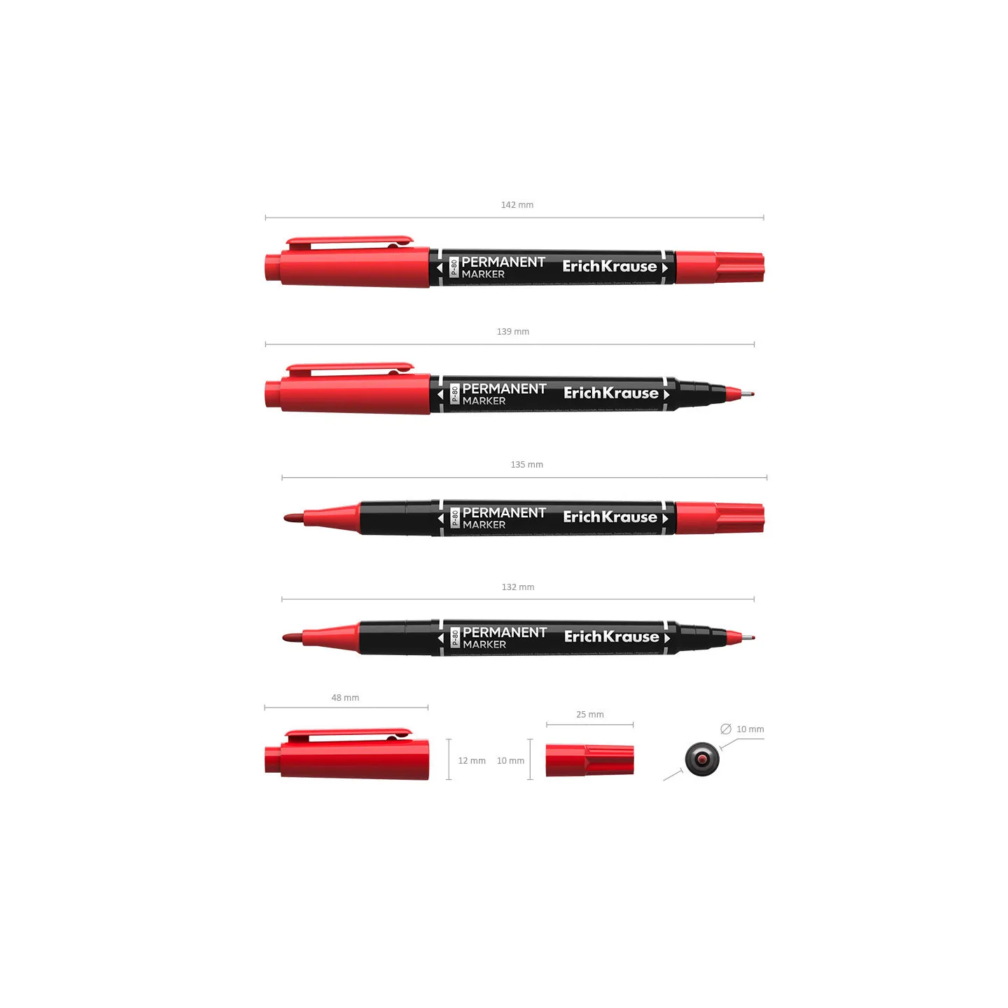 Pennarello indelebile bifacciale ErichKrause Double P-80, colore inchiostro: Rosso