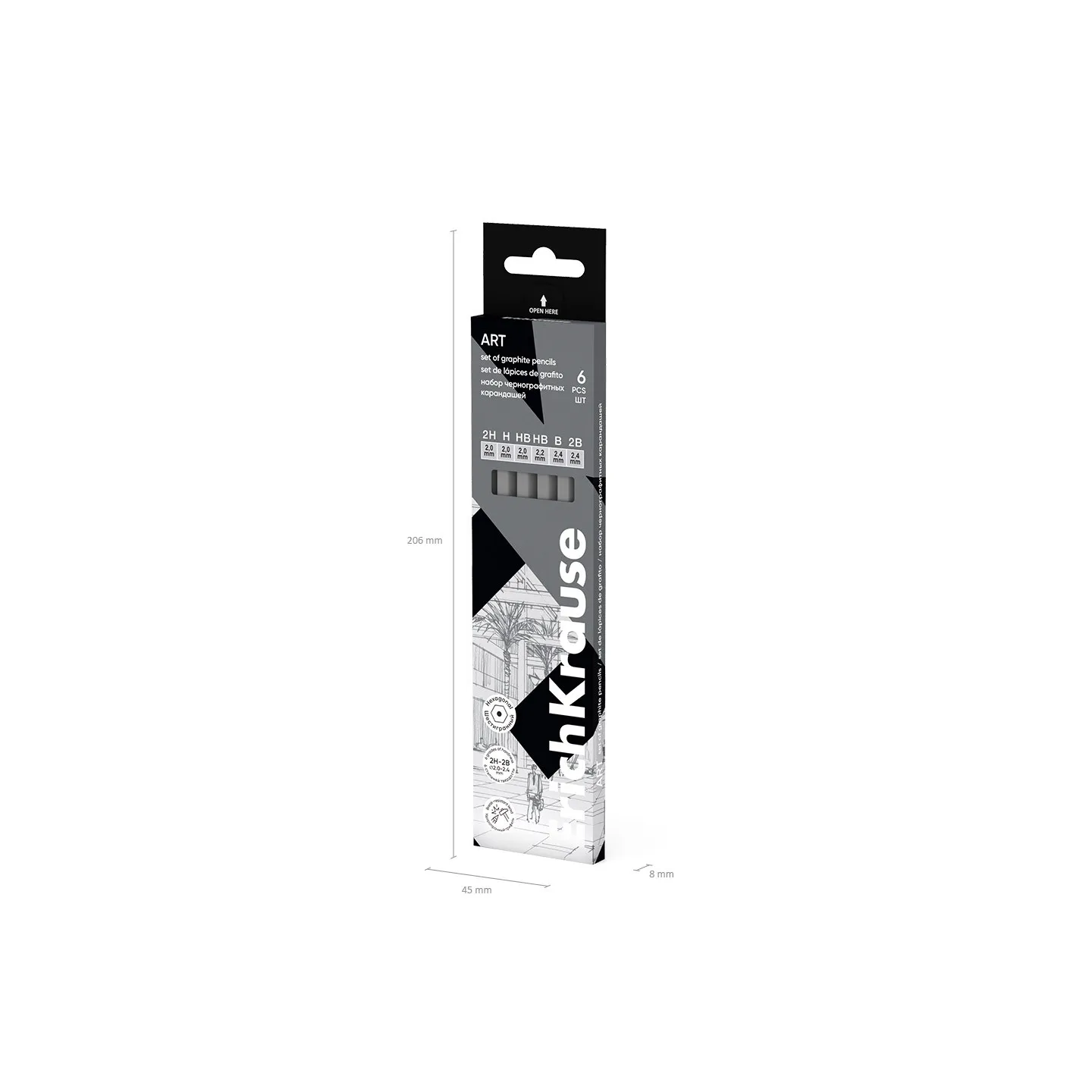 Set di 4 matite di grafite HB ErichKrause Jet Black, esagonali, con gomma