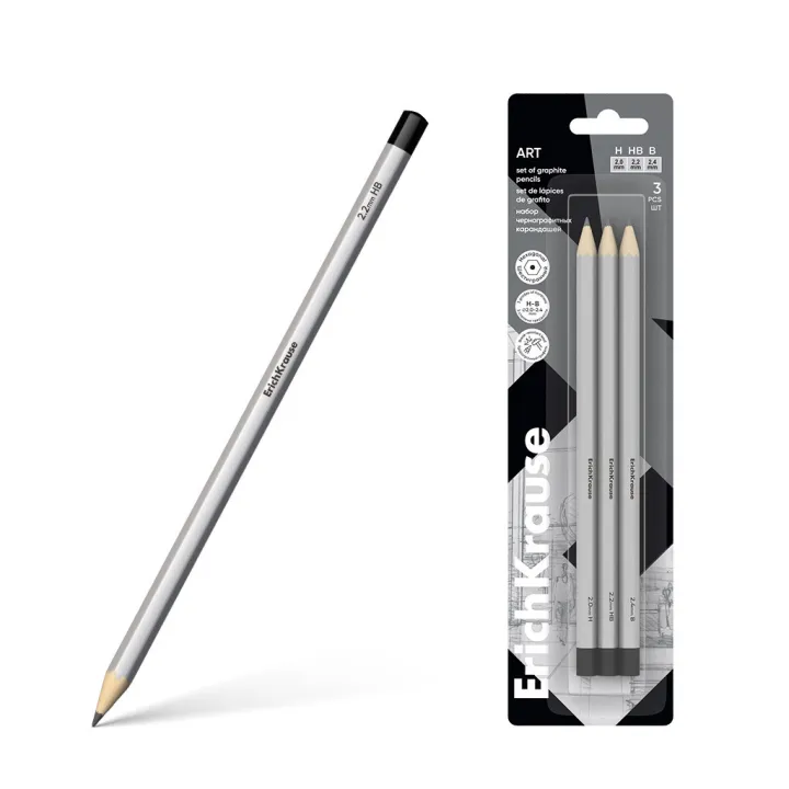 Set di 3 matite di grafite ErichKrause Art, esagonali, H,HB,B (in blister)