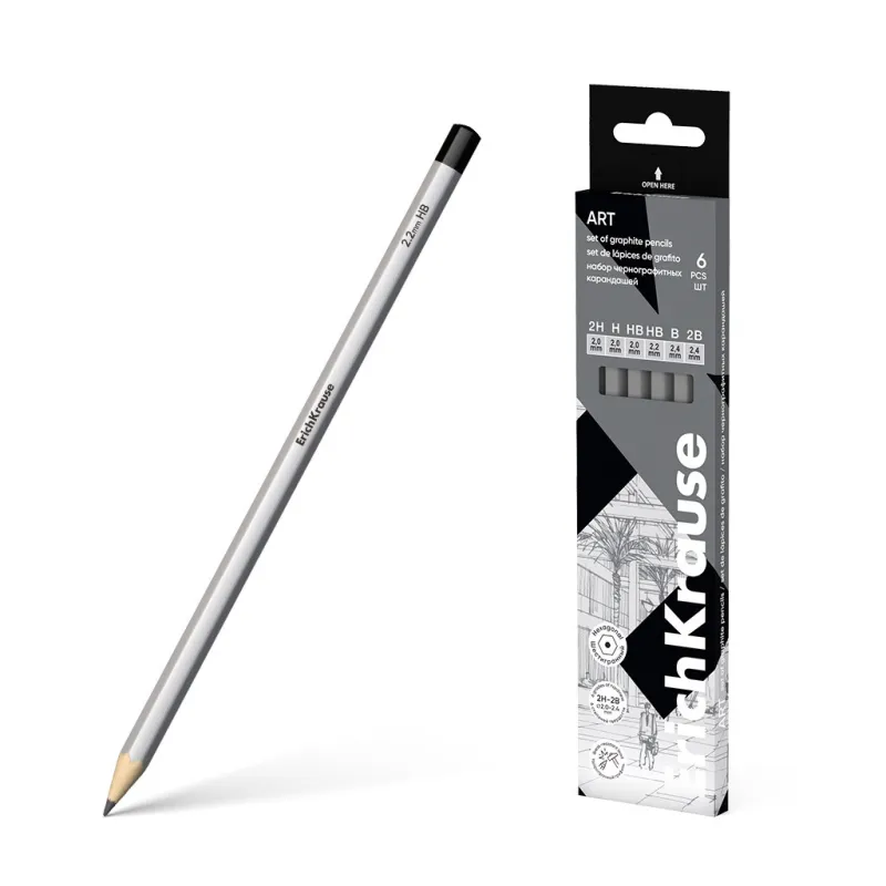 Set di 6 matite di grafite ErichKrause Art, esagonali, 2H,H,HB,B,2B,4B