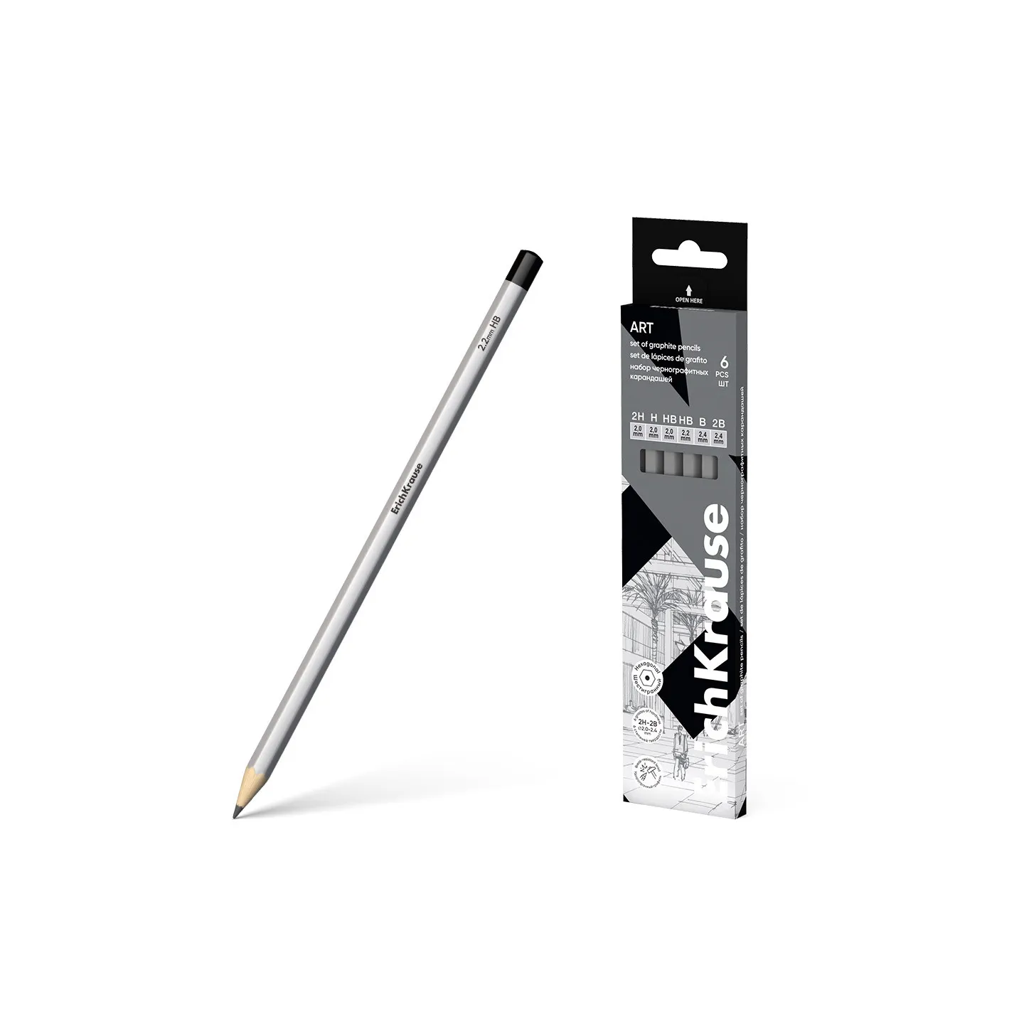 Set di 6 matite di grafite ErichKrause Art, esagonali, 2H,H,HB,B,2B,4B