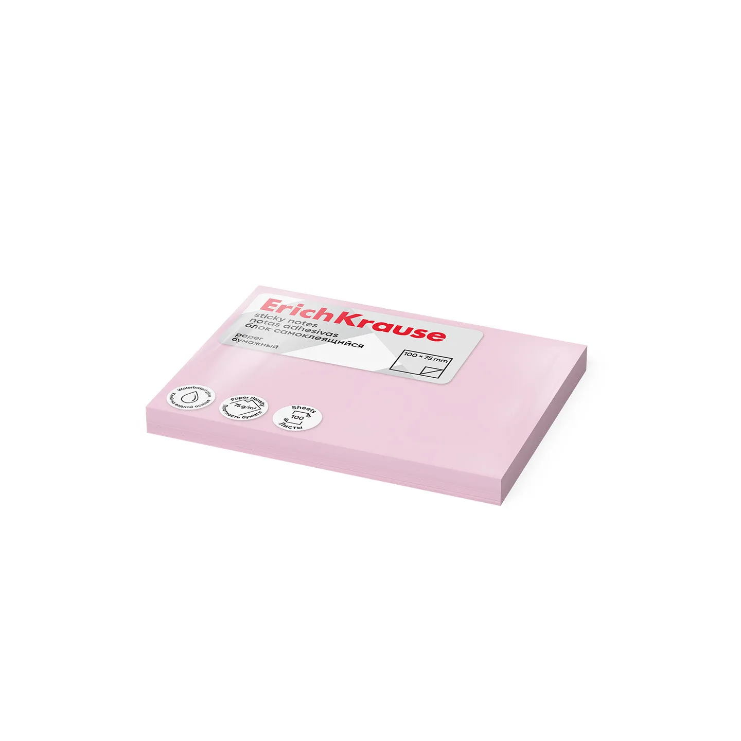 Post it - Sticky notes ErichKrause 100х75 mm, 100 fogli, Rosa