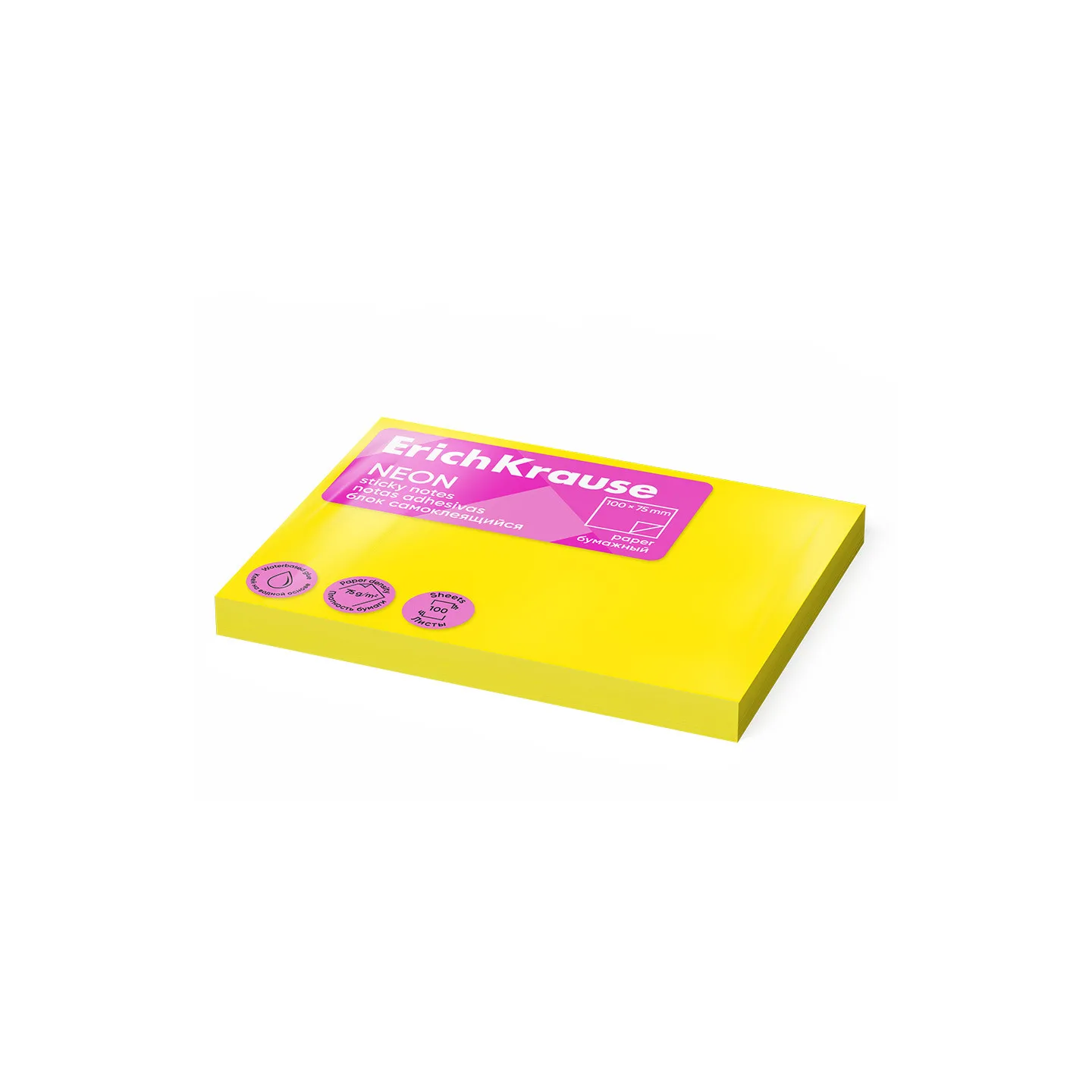 Post it - Sticky notes ErichKrause 100х75 mm, 100 fogli, giallo,Fluo