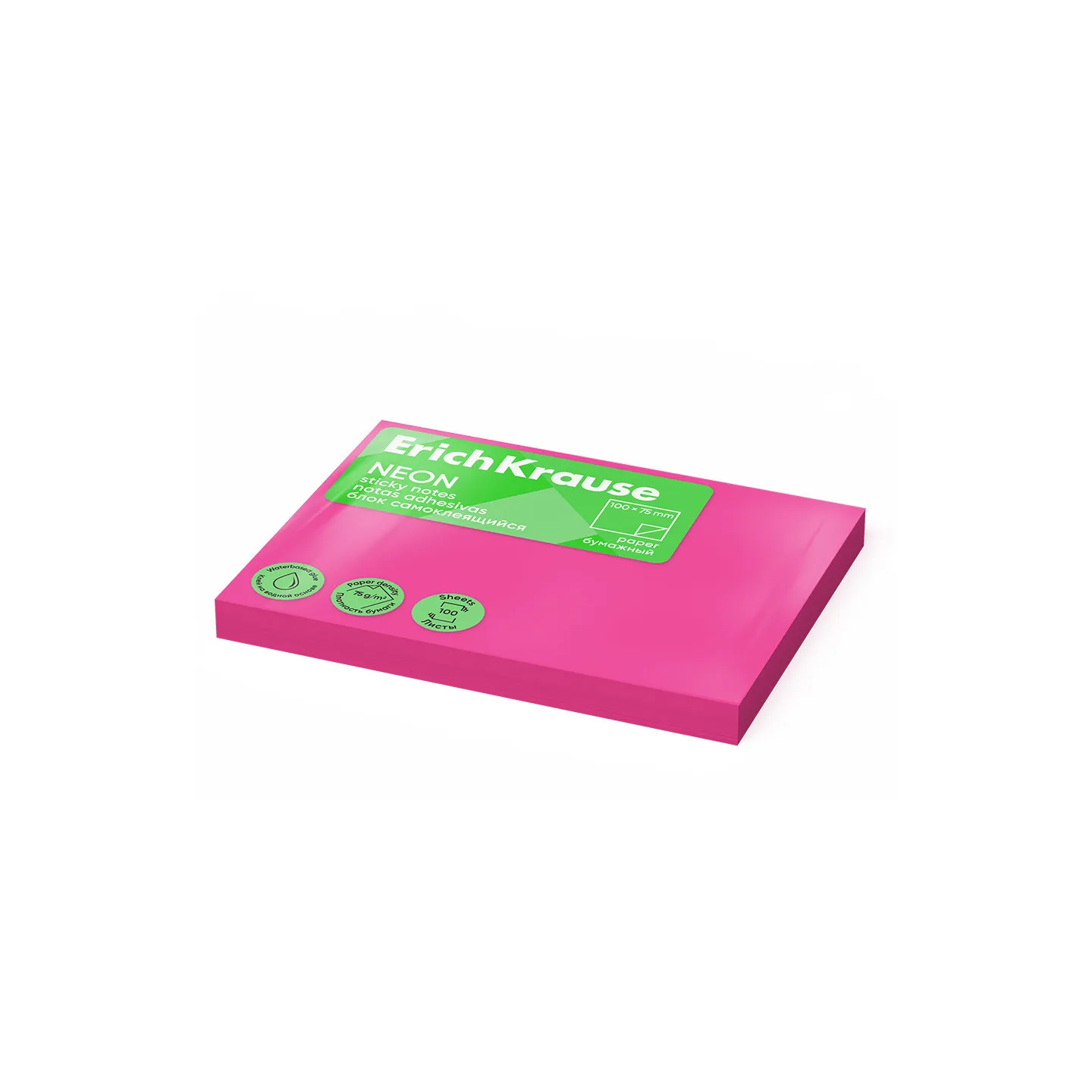 Post it - Sticky notes ErichKrause 100х75 mm, 100 fogli, Rosa,fluo