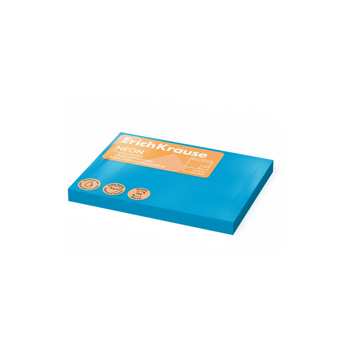 Post it - Sticky notes ErichKrause 100х75 mm, 100 fogli, Blu Fluo