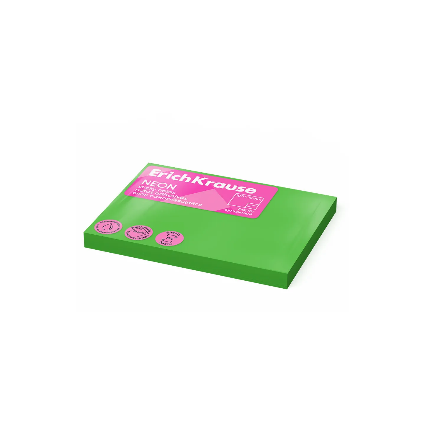 Post it - Sticky notes ErichKrause 100х75 mm, 100 fogli, Verde Fluo