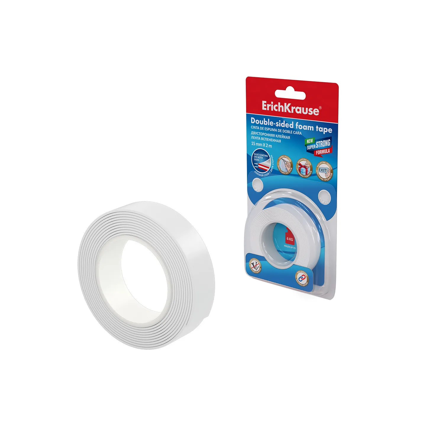 Nastro biadesivo ErichKrause, bianco, 1mmx15mmx2m (blister 1 pz.)