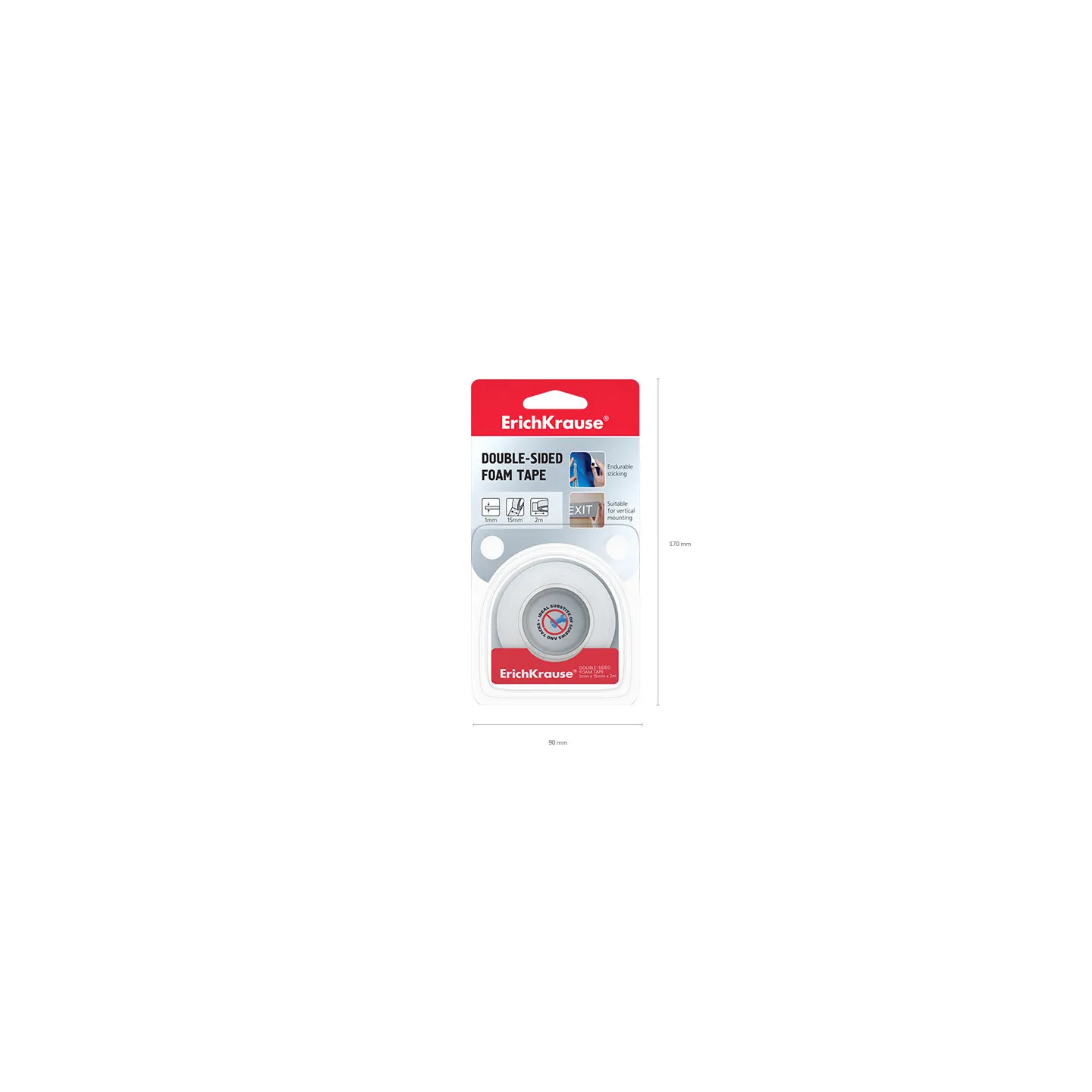 Nastro biadesivo ErichKrause, bianco, 1mmx15mmx2m (blister 1 pz.)