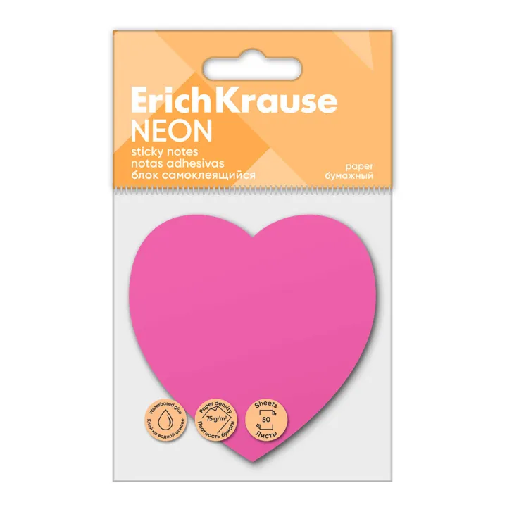 Post-it Sticky notes ErichKrause Neon, Cuore, 50 fogli, Rosa