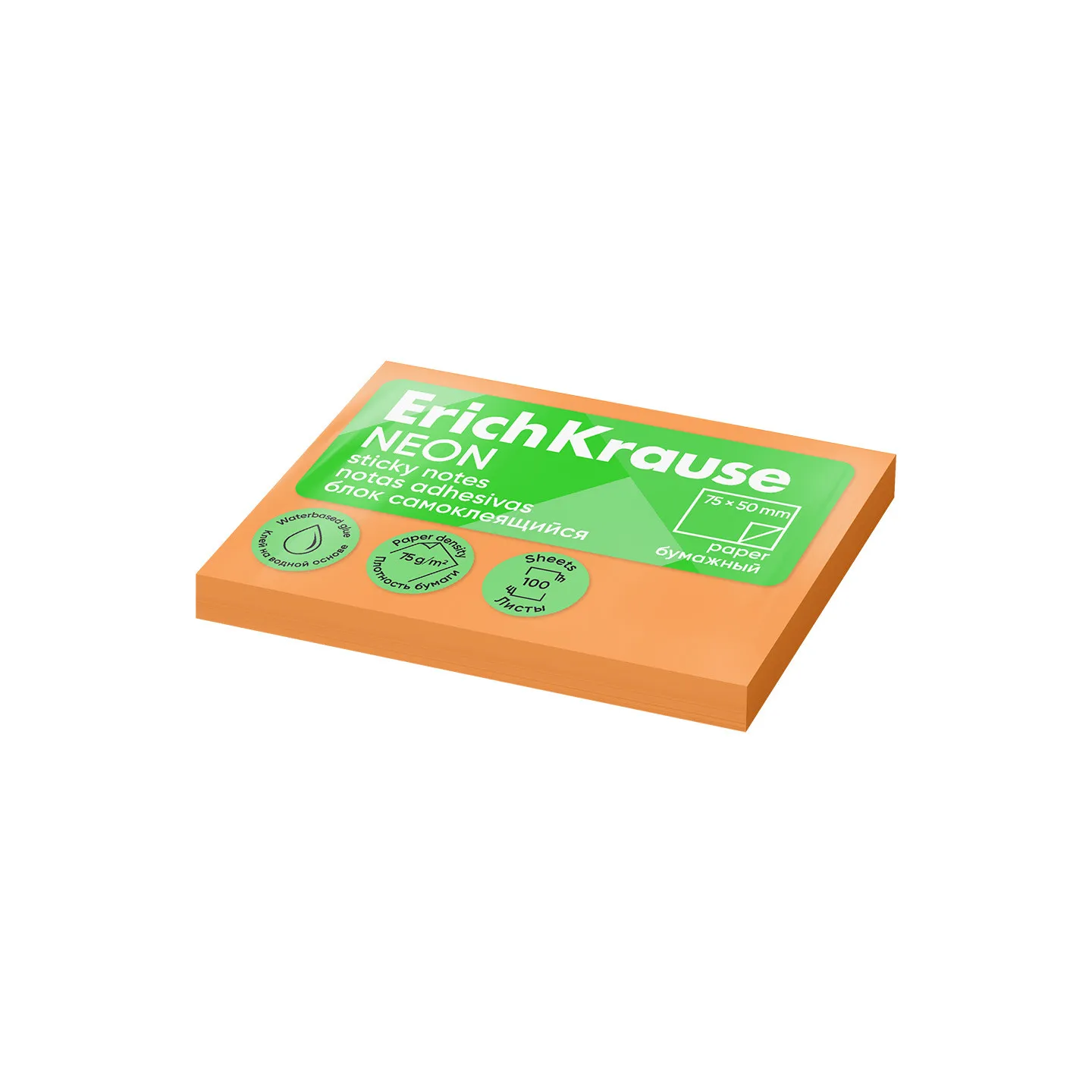 Post-it per Appunti ErichKrause 50х75 mm, 100 fogli, Arancione Fluo