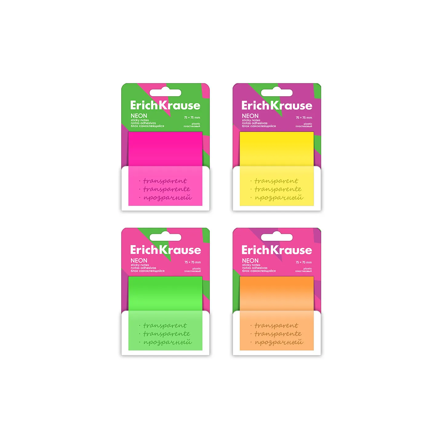 Post-it per Appunti adesivi in plastica ErichKrause Neon, 75X75 mm, 50 fogli, assortiti