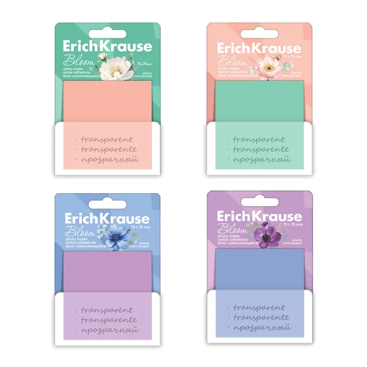 Post-it per Appunti adesivi in plastica ErichKrause Pastello , 75X75 mm, 50 fogli, assortiti