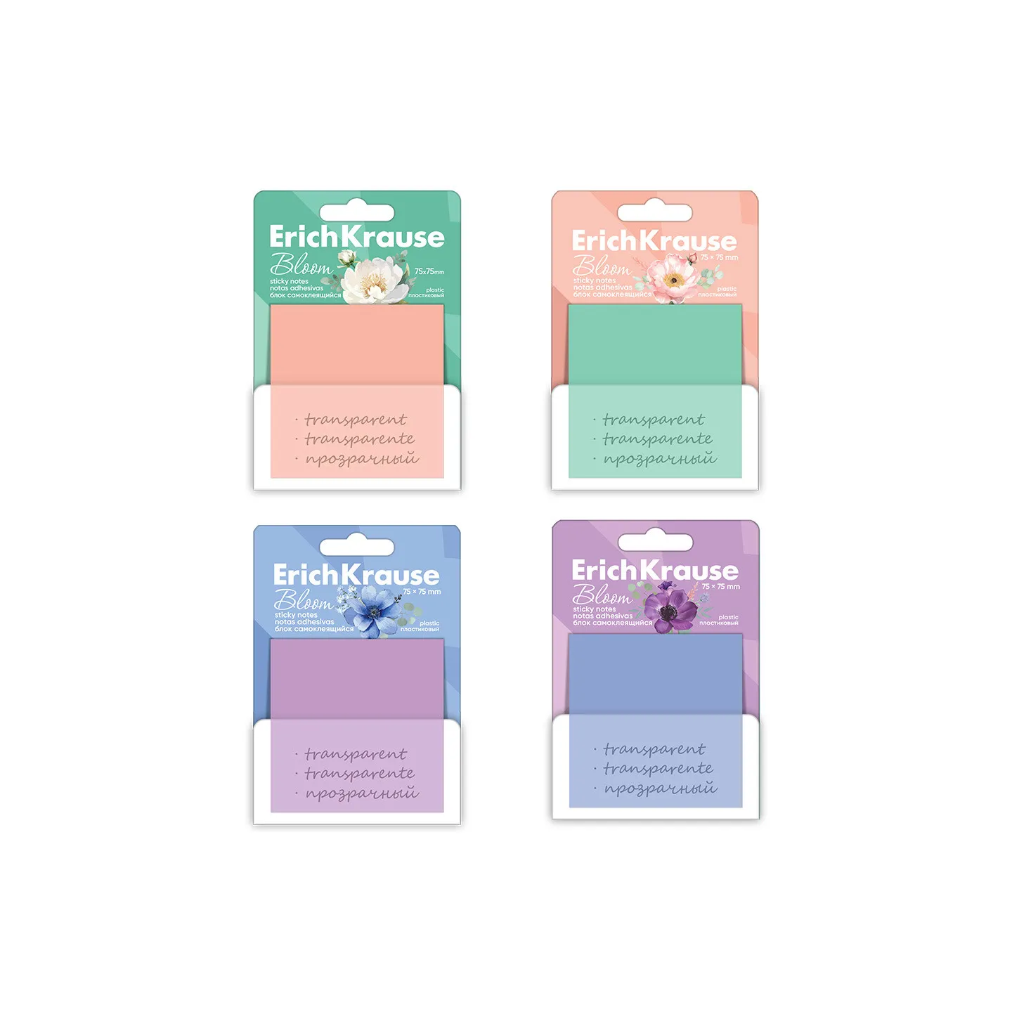 Post-it per Appunti adesivi in plastica ErichKrause Pastello , 75X75 mm, 50 fogli, assortiti