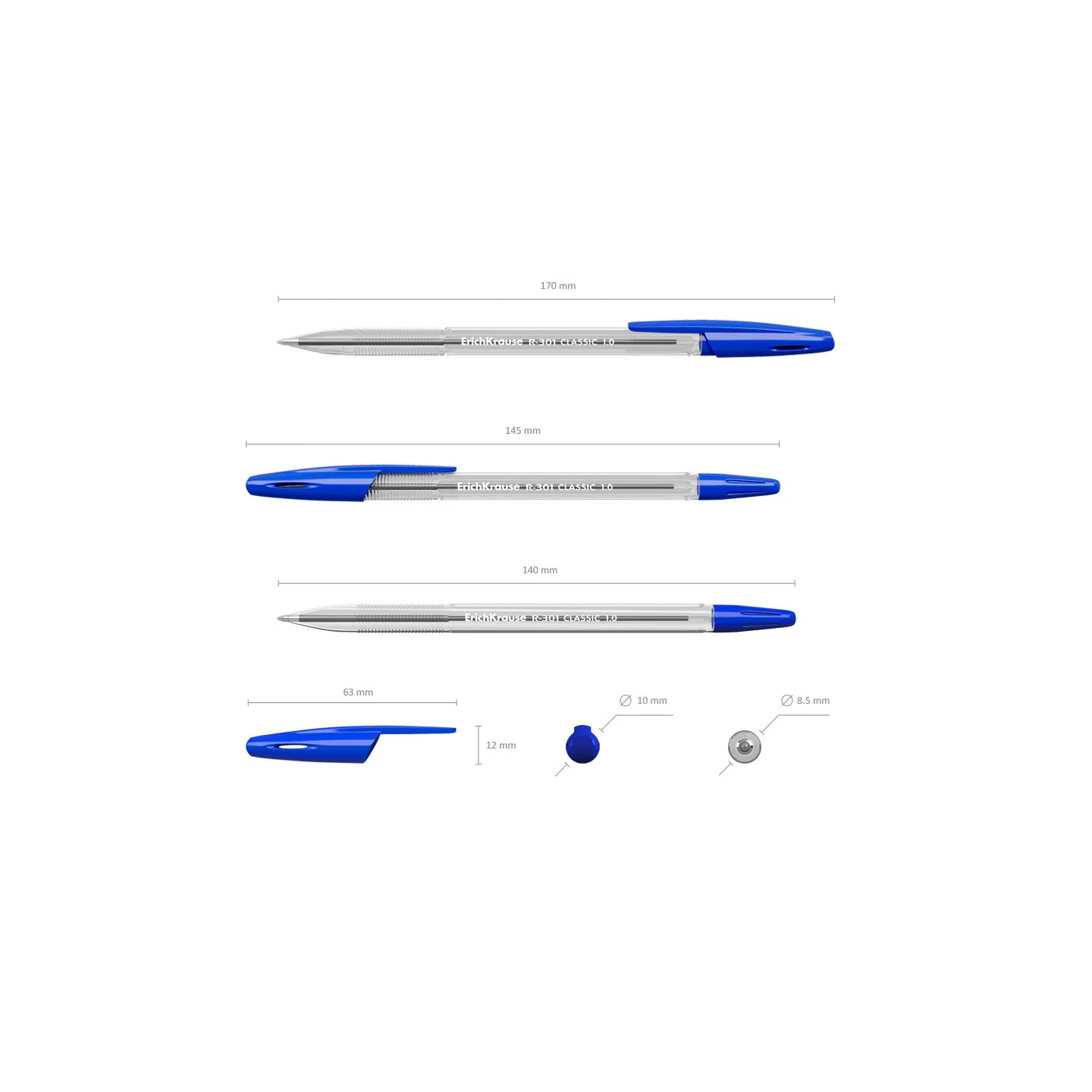 Set di 8 penne a sfera ErichKrause R-301 Stick Classic 1.0, colore inchiostro: blu (in sacchetto)