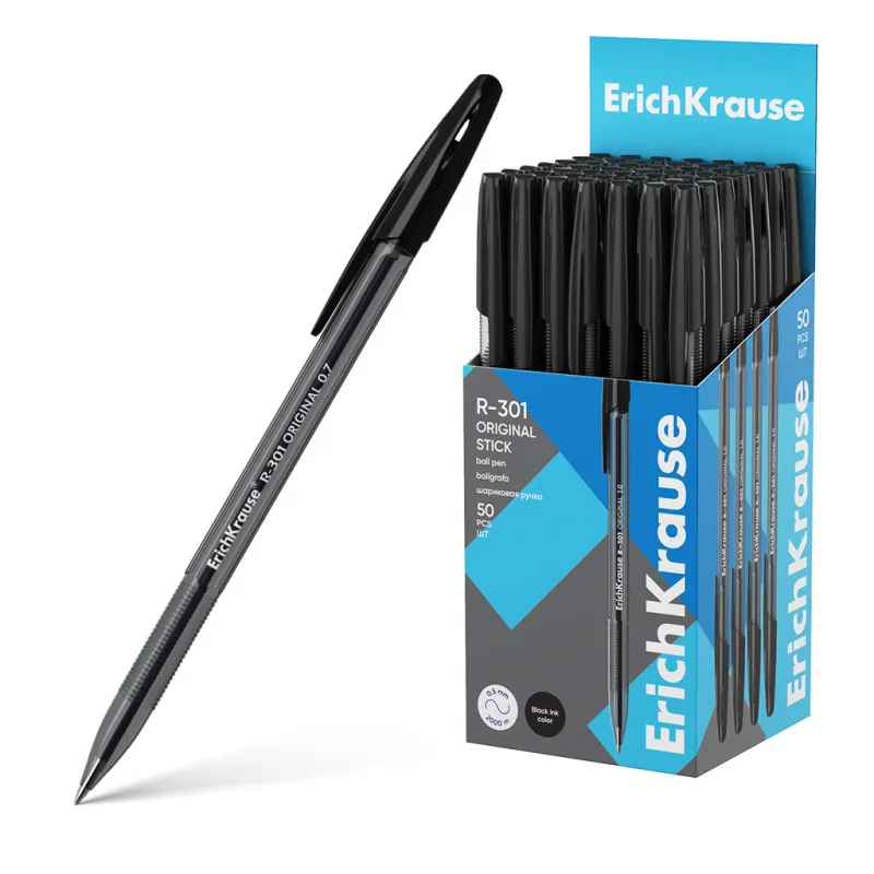 Penna a sfera ErichKrause R-301 Stick Original 1.0, colore inchiostro nera(confezione da 50 pz.)
