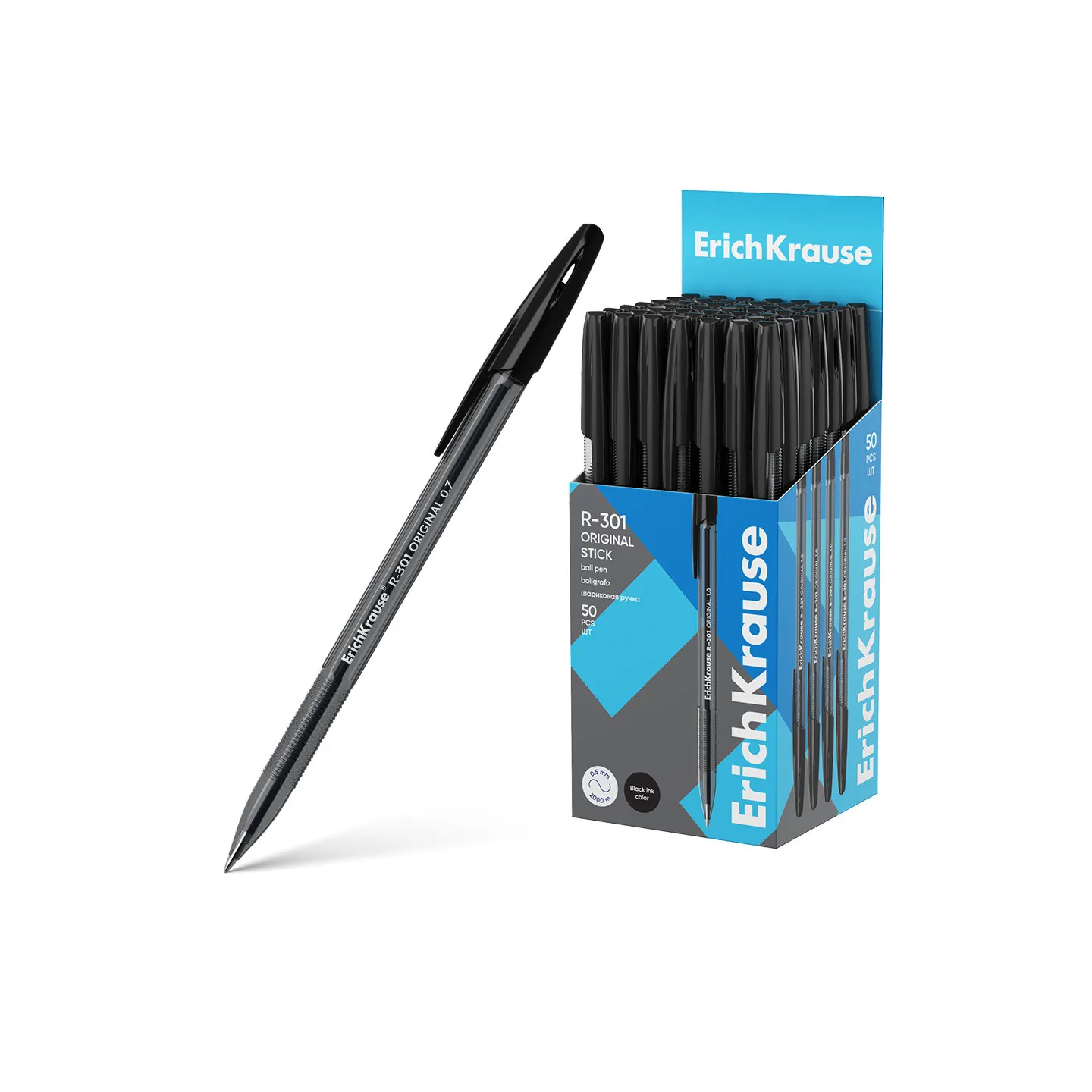 Penna a sfera ErichKrause R-301 Stick Original 1.0, colore inchiostro nera(confezione da 50 pz.)
