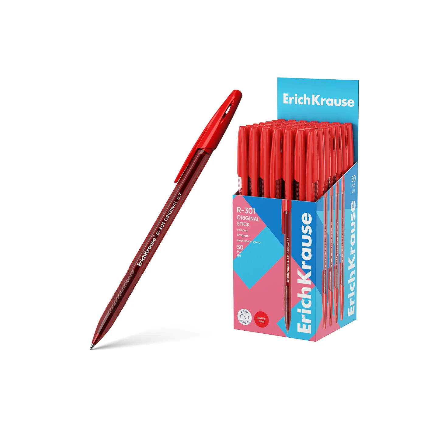 Penna a sfera ErichKrause R-301 Stick Original 1.0, colore inchiostro Rosso  (confezione da 50 pz.)
