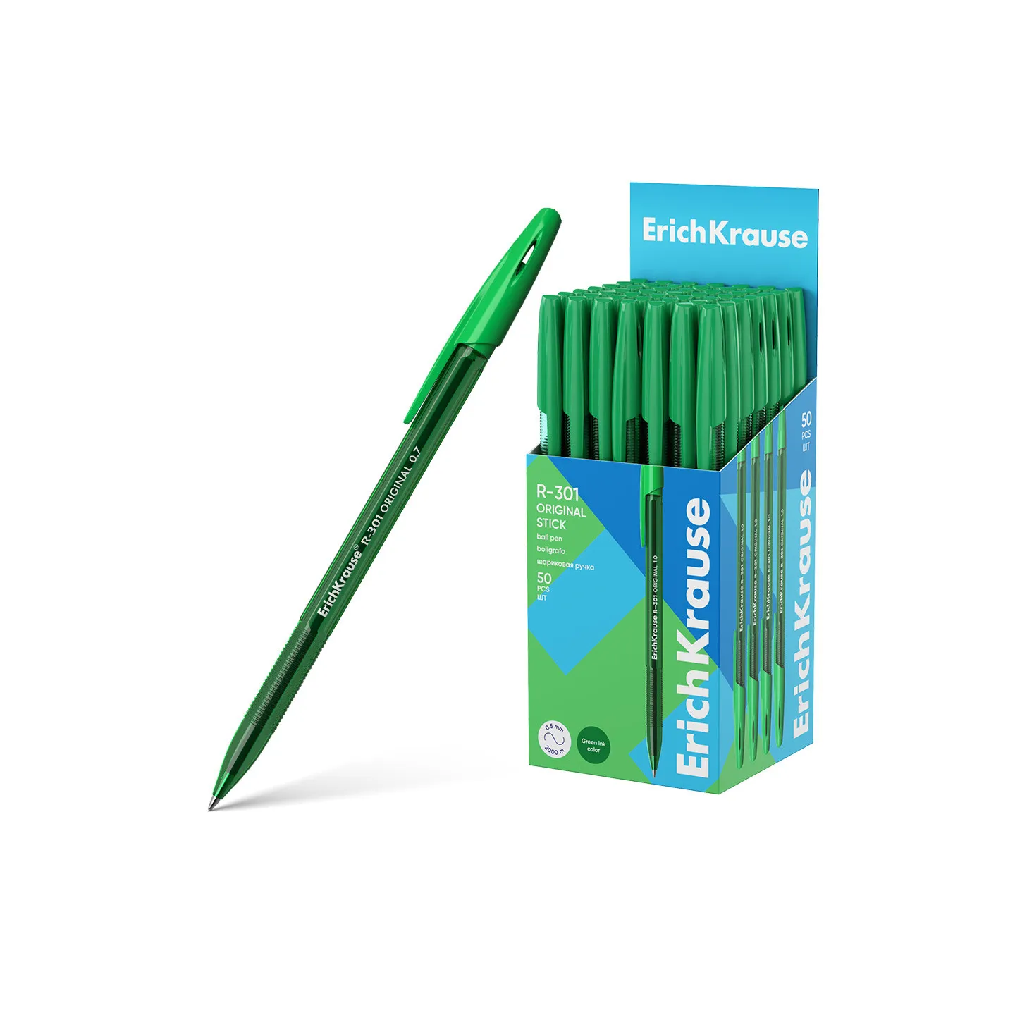 Penna a sfera ErichKrause R-301 Stick Original 1.0, colore inchiostro Verde  (confezione da 50 pz.)