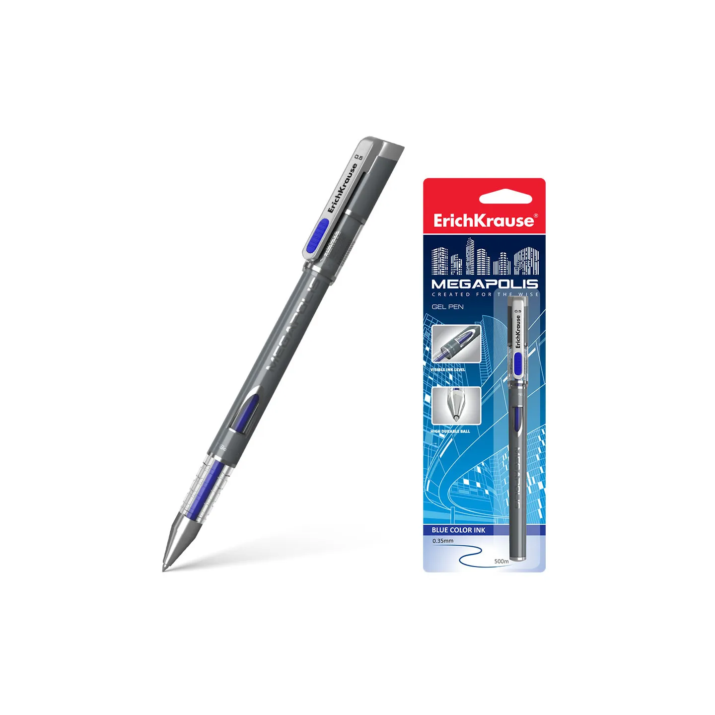 Penna a inchiostro gel ErichKrause MEGAPOLIS® Gel Stick 0,5, colore inchiostro: Blu