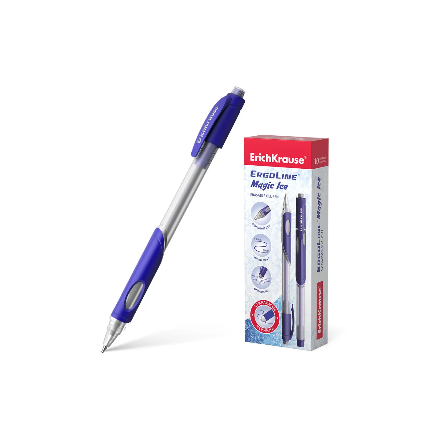 Penna ink gel blu cancellabile ErichKrause ErgoLine Magic Ice - 10 pz