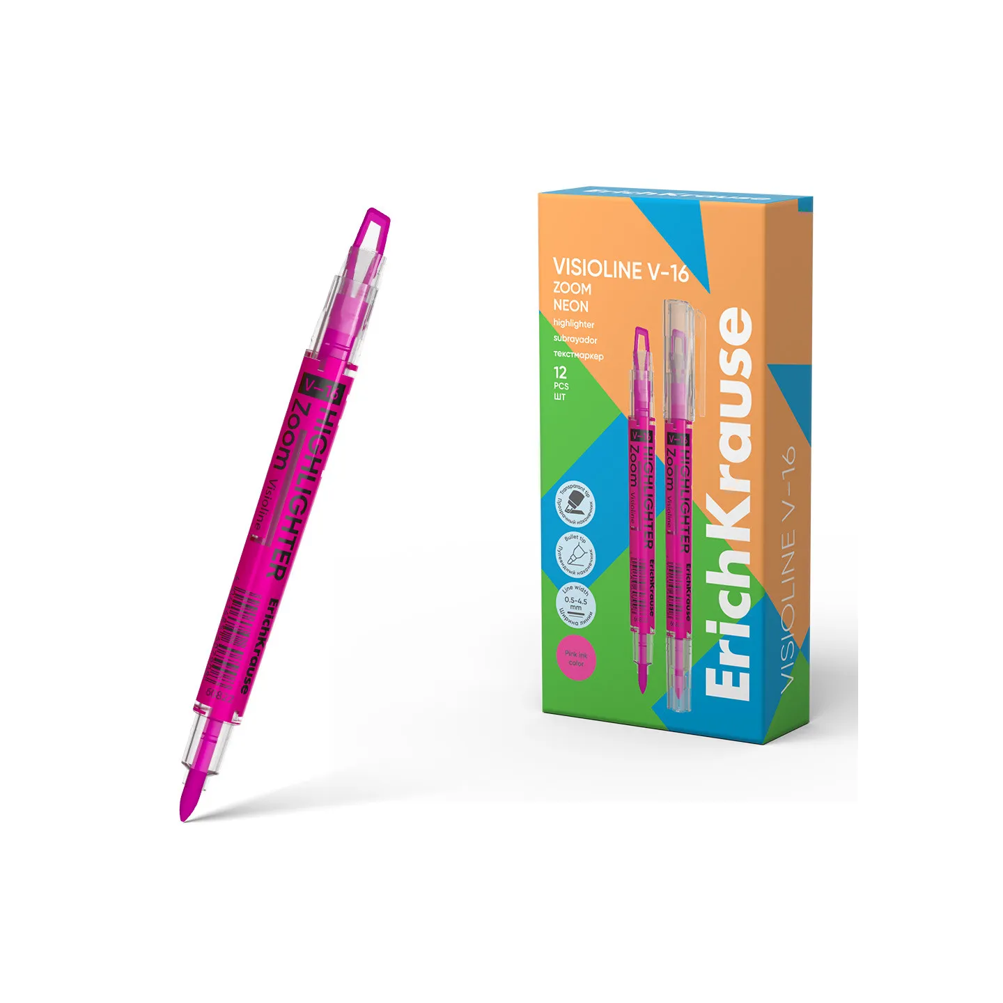 1 Evidenziatore doppia punta ErichKrause Visioline V-16 Zoom Neon, colore inchiostro: Rosa