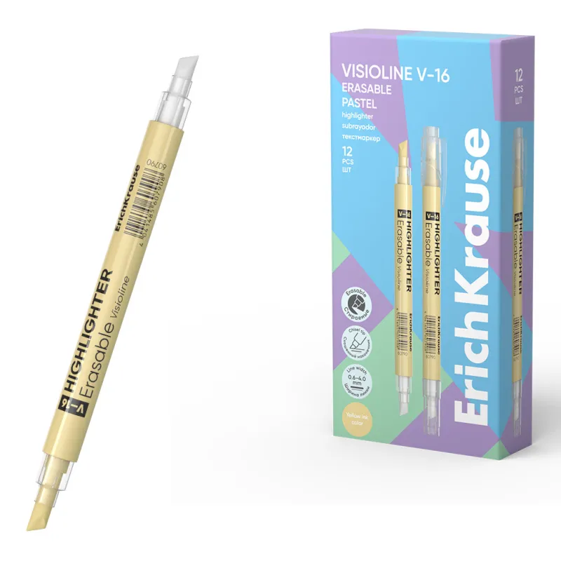 Evidenziatore doppia faccia ErichKrause Visioline V-16 Pastello cancellabile, colore inchiostro: giallo