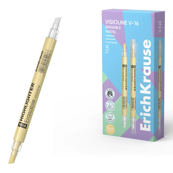 Evidenziatore doppia faccia ErichKrause Visioline V-16 Pastello cancellabile, colore inchiostro: giallo