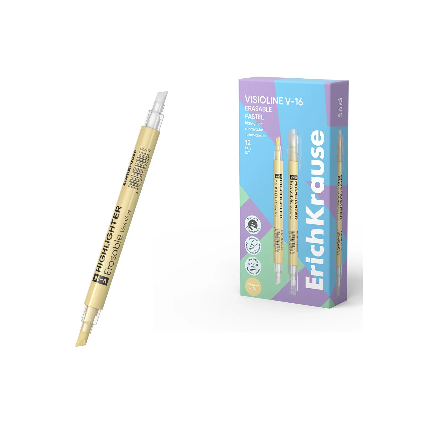 Evidenziatore doppia faccia ErichKrause Visioline V-16 Pastello cancellabile, colore inchiostro: giallo
