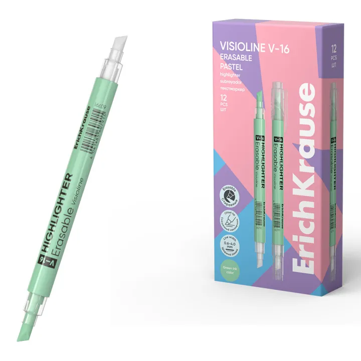 Evidenziatore doppia faccia ErichKrause Visioline V-16 Pastello cancellabile, colore inchiostro: Verde