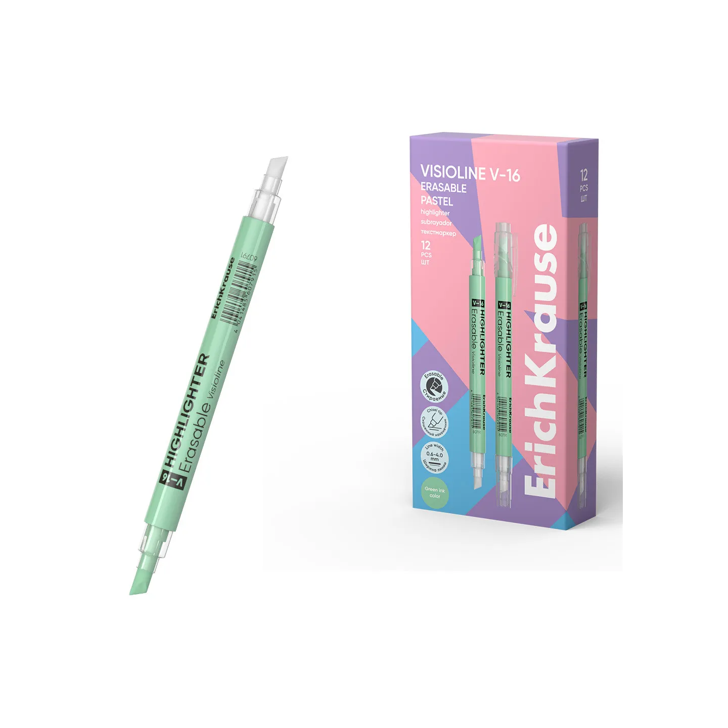 Evidenziatore doppia faccia ErichKrause Visioline V-16 Pastello cancellabile, colore inchiostro: Verde