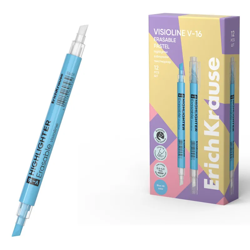 Evidenziatore doppia faccia ErichKrause Visioline V-16 Pastello cancellabile, colore inchiostro: Blu