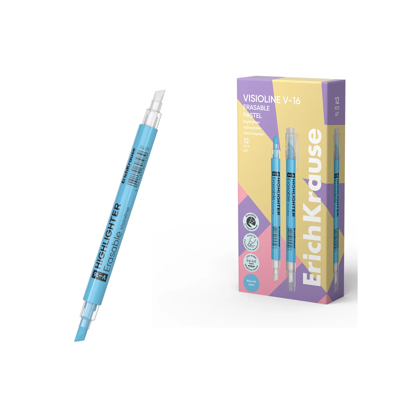 Evidenziatore doppia faccia ErichKrause Visioline V-16 Pastello cancellabile, colore inchiostro: Blu