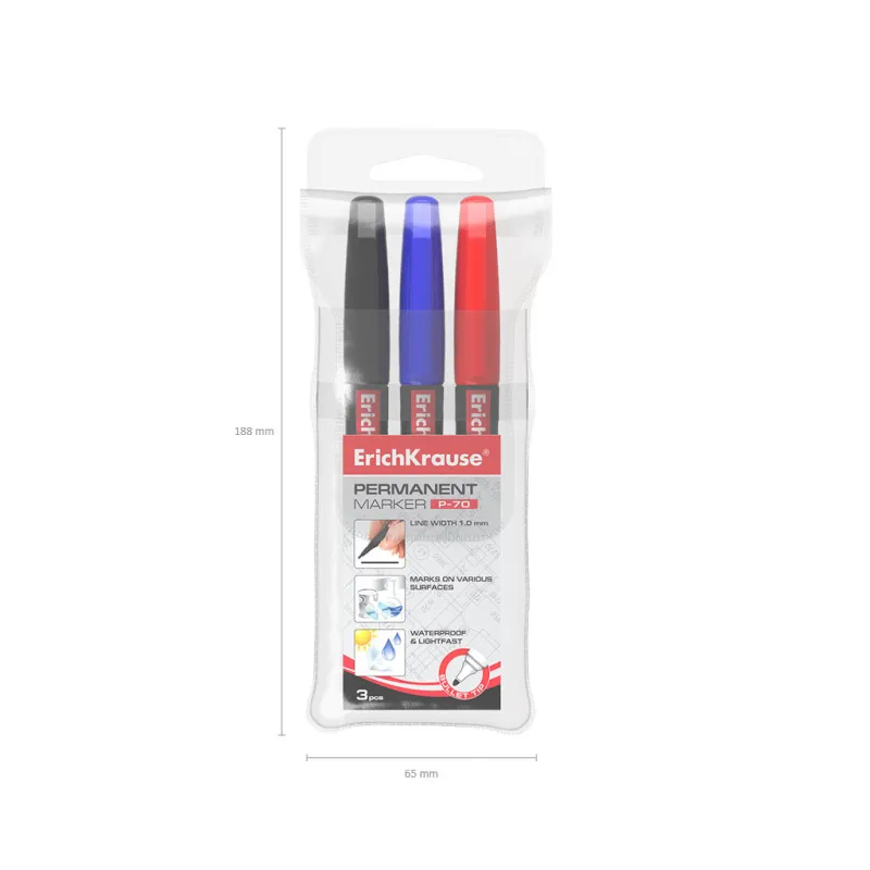 Set di 3 pennarelli indelebili ErichKrause P-70 nero, blu e rosso
