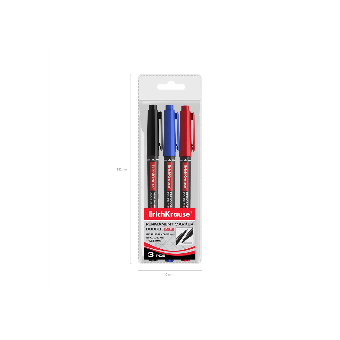 Set di 3 pennarelli indelebili bifacciali ErichKrause Double P-80, colore inchiostro: nero, blu, rosso