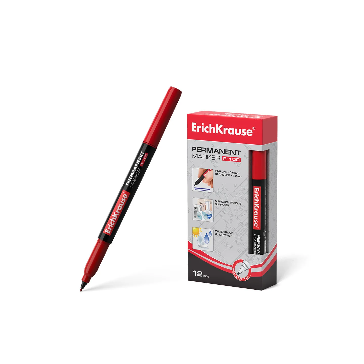 1 Marcatore permanente ErichKrause P-100, colore inchiostro: rosso