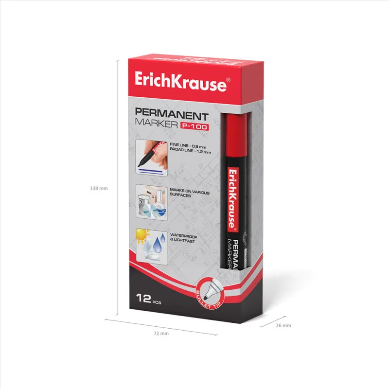 1 Marcatore permanente ErichKrause P-100, colore inchiostro: rosso