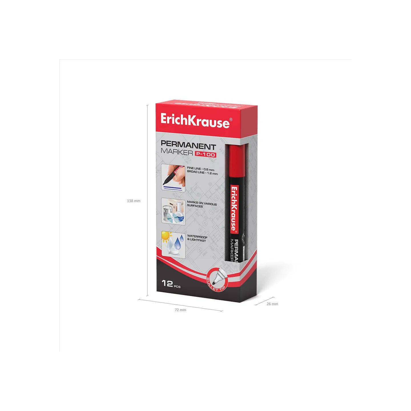 1 Marcatore permanente ErichKrause P-100, colore inchiostro: rosso