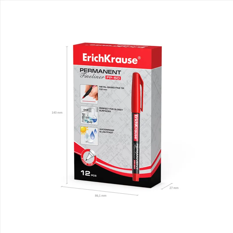 1 Marcatore permanente ErichKrause FP-50, colore inchiostro Rosso