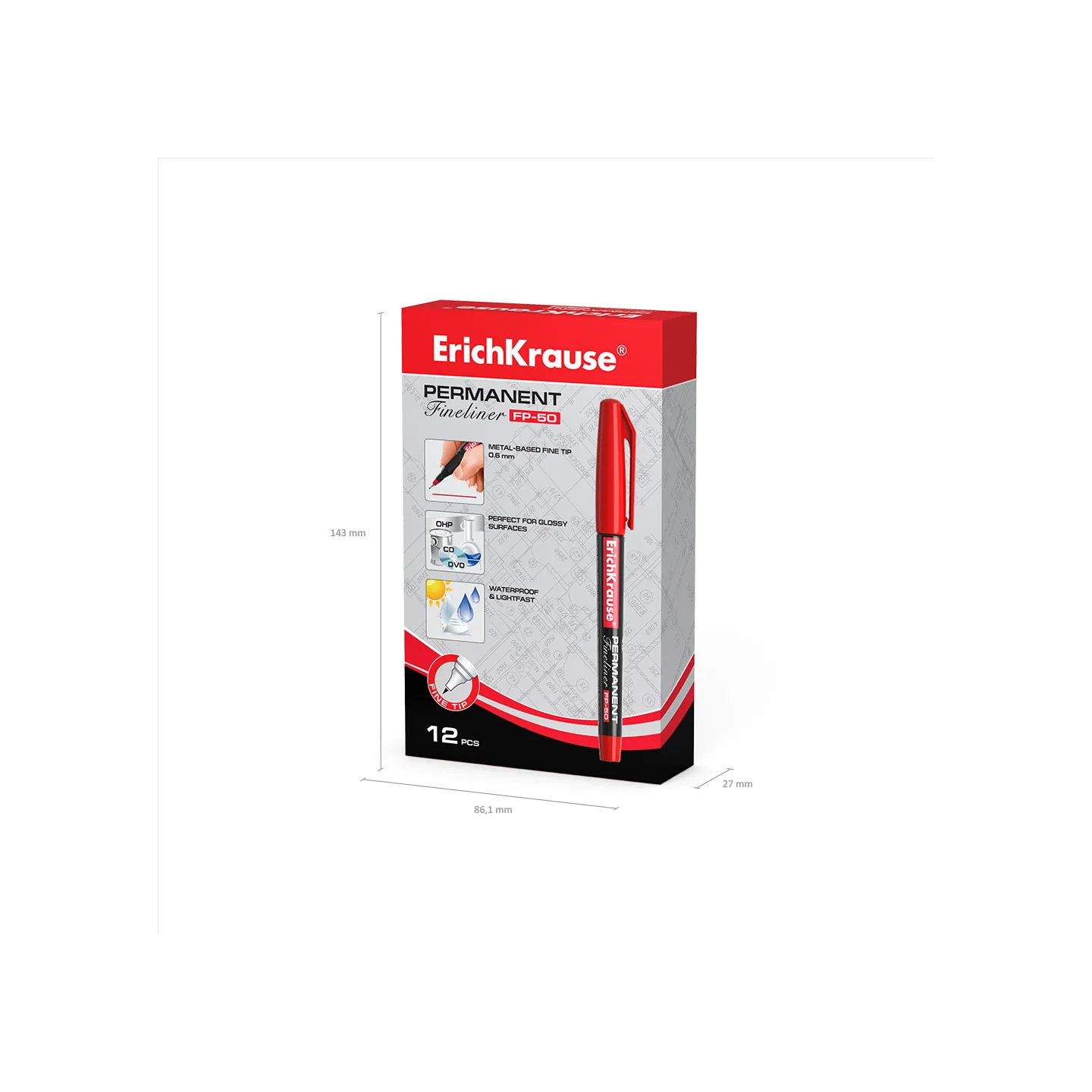 1 Marcatore permanente ErichKrause FP-50, colore inchiostro Rosso