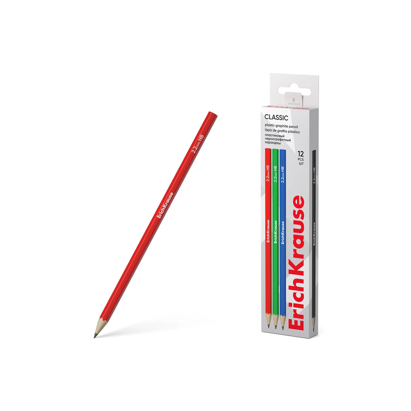 12 Matite esagonale in grafite di plastica ErichKrause Classic 100 HB