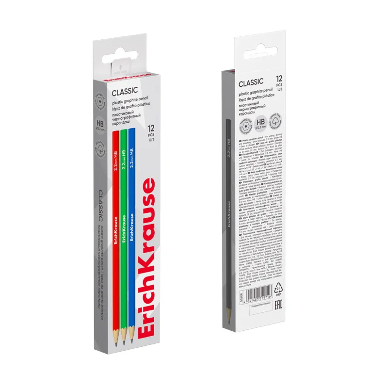 12 Matite esagonale in grafite di plastica ErichKrause Classic 100 HB
