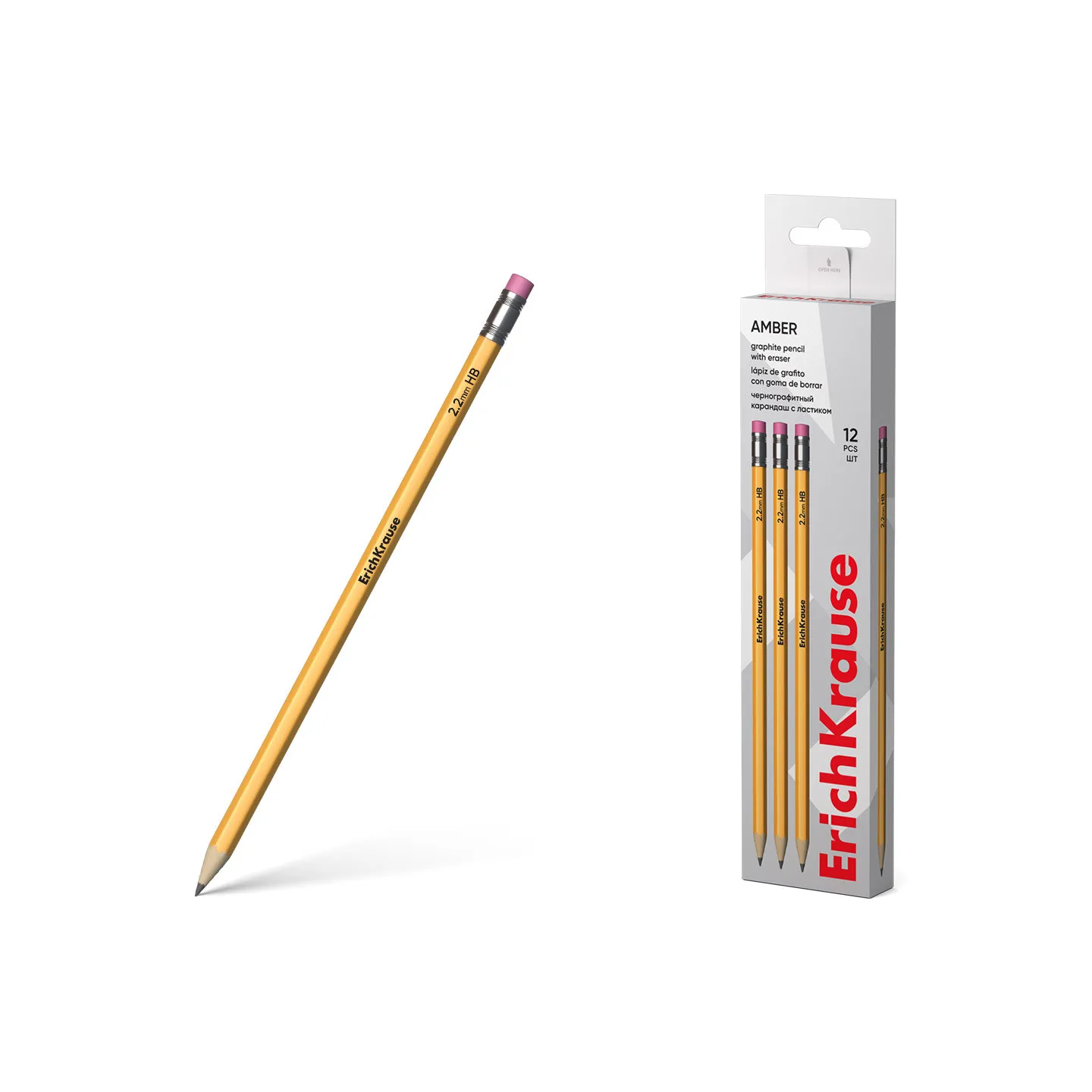 Conf. 12 Matite HB di grafite ErichKrause Amber esagonale con gomma