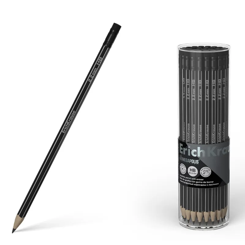 Tubo da 42 Matite HB di grafite ErichKrause MEGAPOLIS con gomma